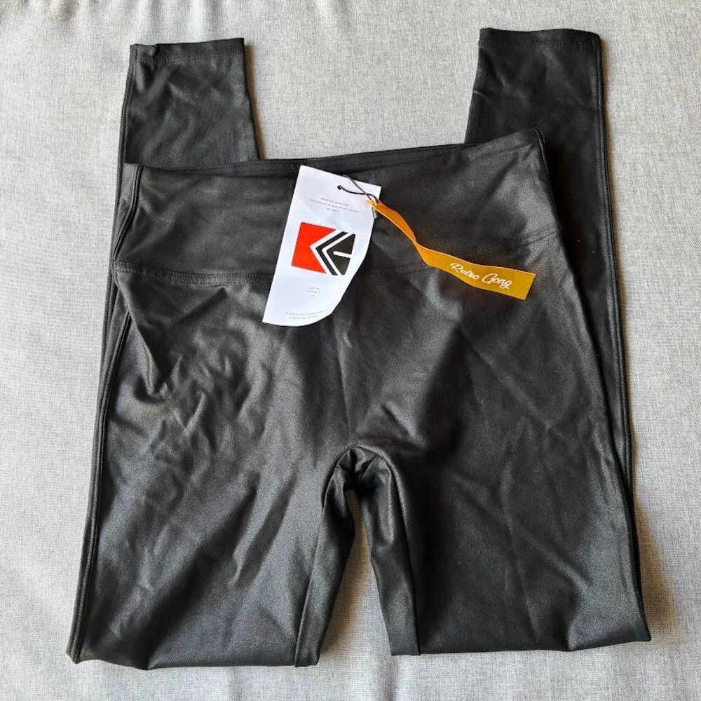 Retro Gong Faux Leather Leggings Stretch High Waisted Pleather